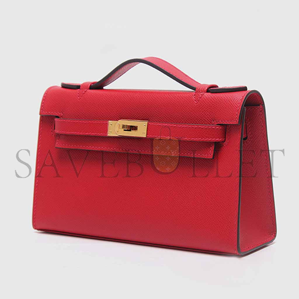 H**mes kelly pochette 22cm with casaque red (22*14*7cm)